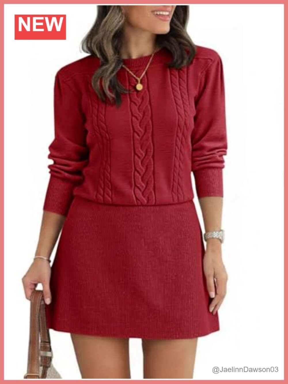 Puff Long Sleeve Sweater Dress Cable Knit A-Line Mini Fall Dress - Picture 1 of 6